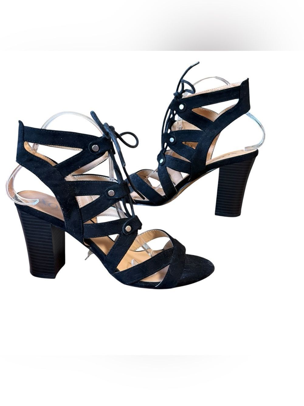 XOXO Brand Balta Black Lace-up Chunky Heel Sandals Block heel Size 10